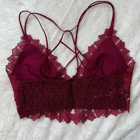 Free People Lace Bralette in Burgundy | Size M - Picture 4 of 8